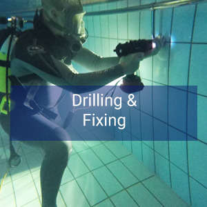 Underwater services to drill and fix new grilles, lighting blanks, striker plates for ladders, starter blocks, anchor points for lane ropes and much more.